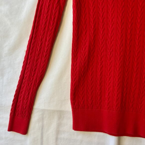 Tommy Hilfiger Apple Red Cotton Sweater Womens Size XXS Cable Knit Flag Preppy - Picture 6 of 16